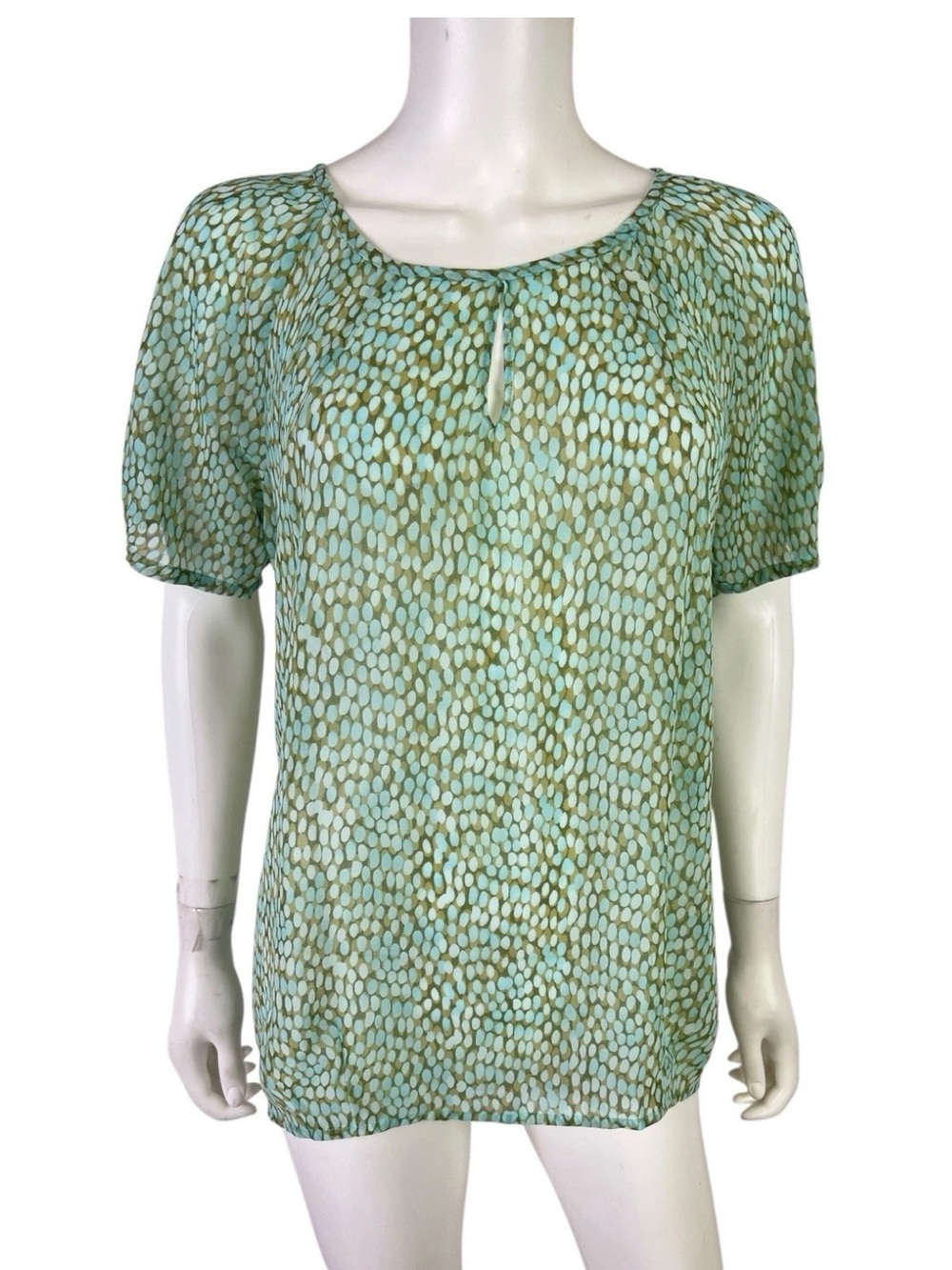 CAbi Women’s Mint Green Printed Short-Sleeve Blouse Medium